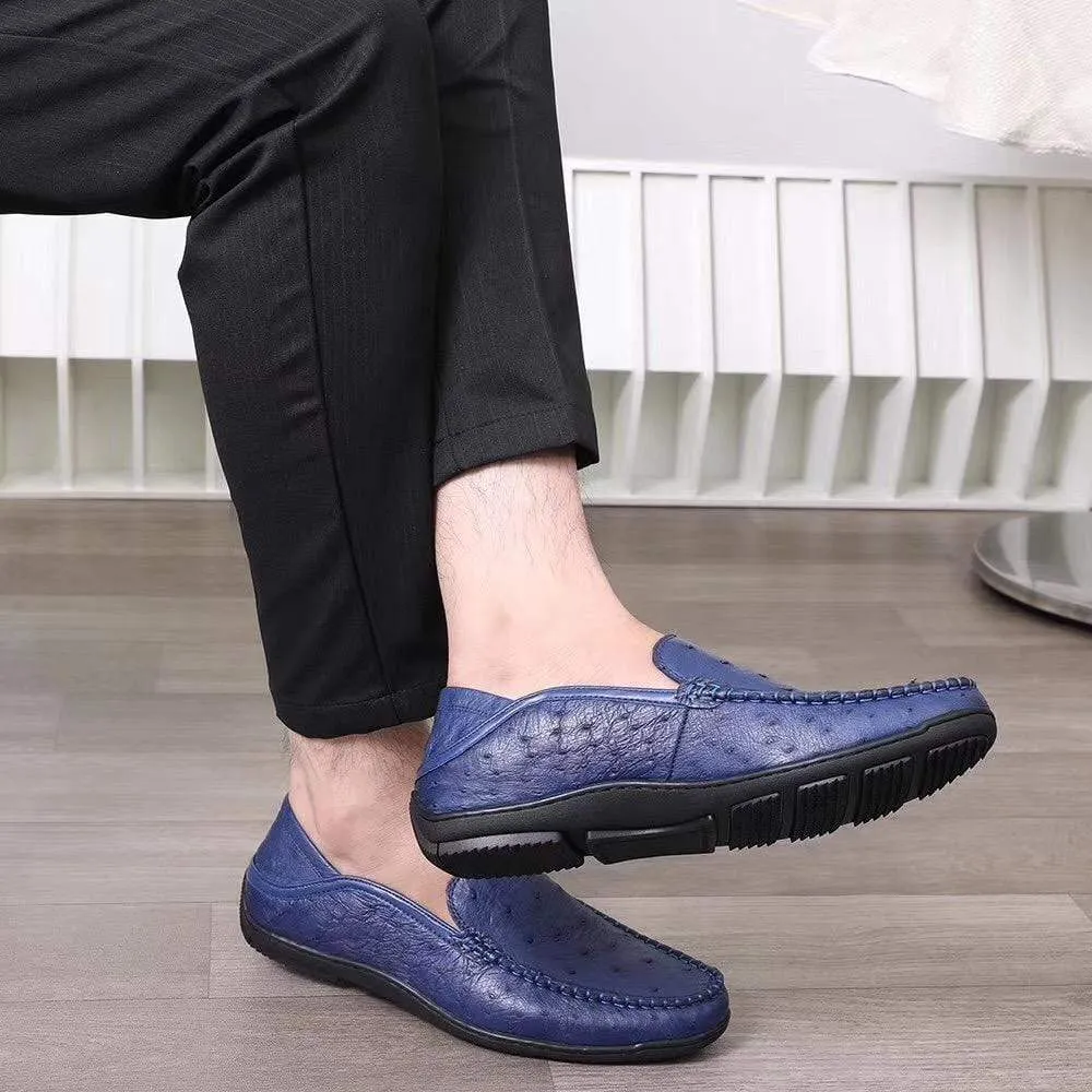 Crocodile Shoes Mens  Slip On Casual Fashion Ostrich Leather Penny Loafer Shoes Dark Blue Lunch Break