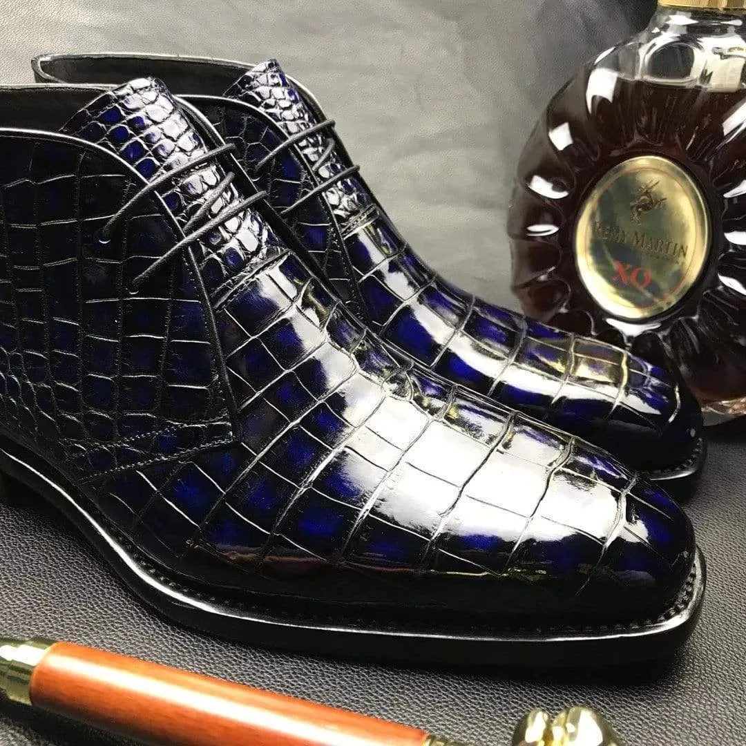 Durable Craftsmanship Relaxed Design Crocodile Shoes Mens  Vintage Crocodile Leather Chukka Boots