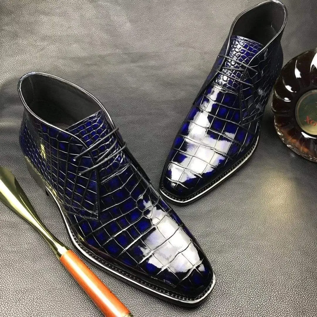 Airy Walk Crocodile Shoes Mens  Vintage Crocodile Leather Chukka Boots