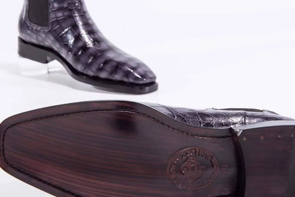 Casual Footwear Crocodile Shoes Mens  Vintage Grey Crocodile Leather Ankle Dress Chelsea Boots