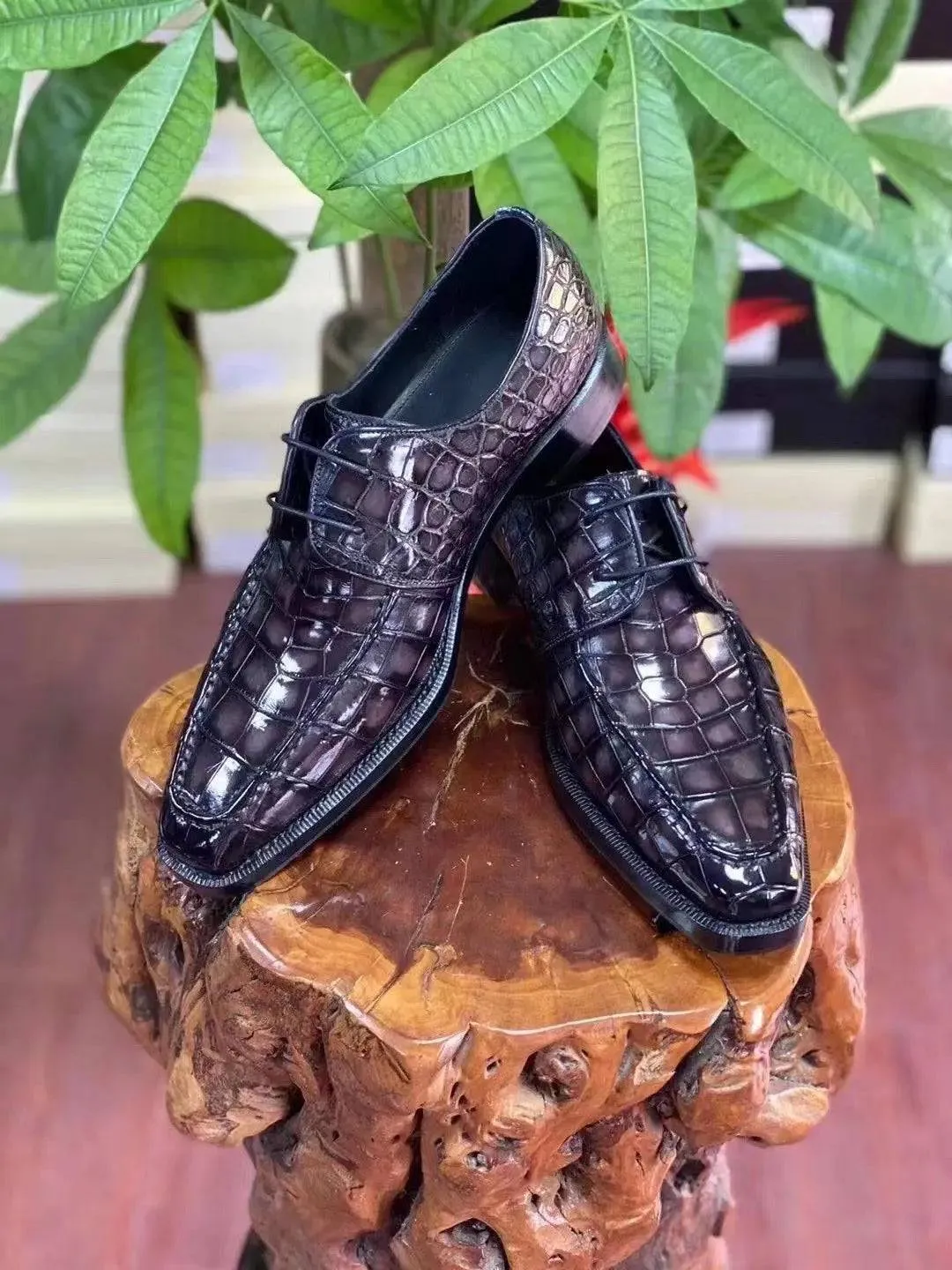 Versatile Walk Crocodile Shoes Mens Vintage Smokey Purple Crocodile Leather Business Lace Up Dress Shoes
