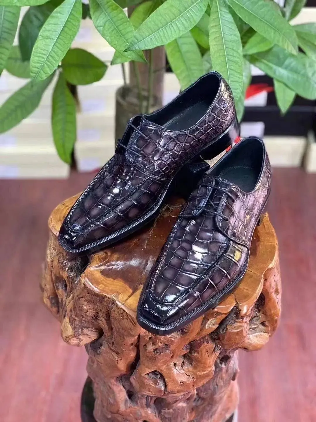 Moisture wicking Comfortable Casual Shoes Crocodile Shoes Mens Vintage Smokey Purple Crocodile Leather Business Lace Up Dress Shoes