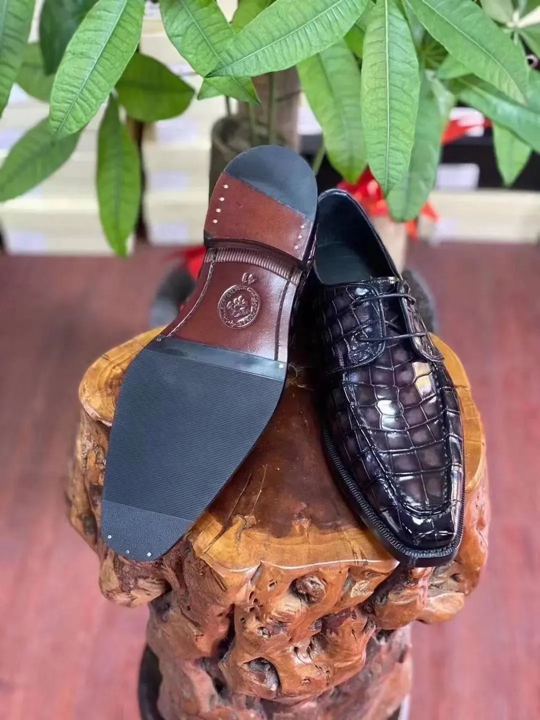 mesh ventilation Crocodile Shoes Mens Vintage Smokey Purple Crocodile Leather Business Lace Up Dress Shoes