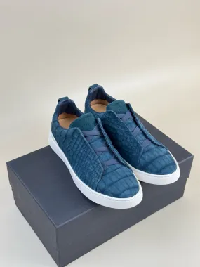 Crocodile Shoes  Nubuck Genuine Crocodile Skin Leather Sneakers Blue Lunch Break