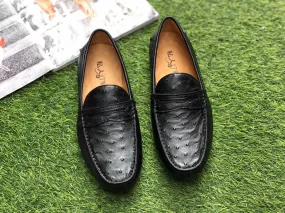 Leather Soft Street Smart Crocodile Shoes Ostrich Leather Shoes Mens Slip-On Driving Loafer Shoes