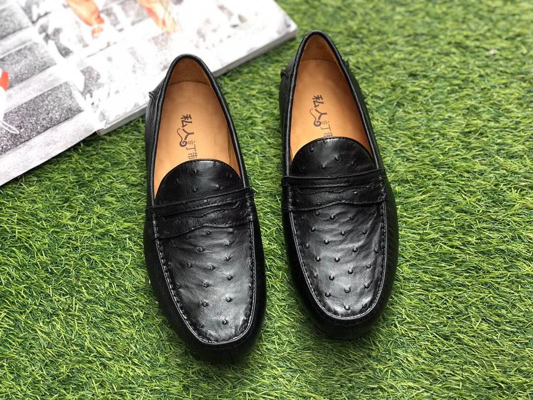 Leather Soft Street Smart Crocodile Shoes Ostrich Leather Shoes Mens Slip-On Driving Loafer Shoes
