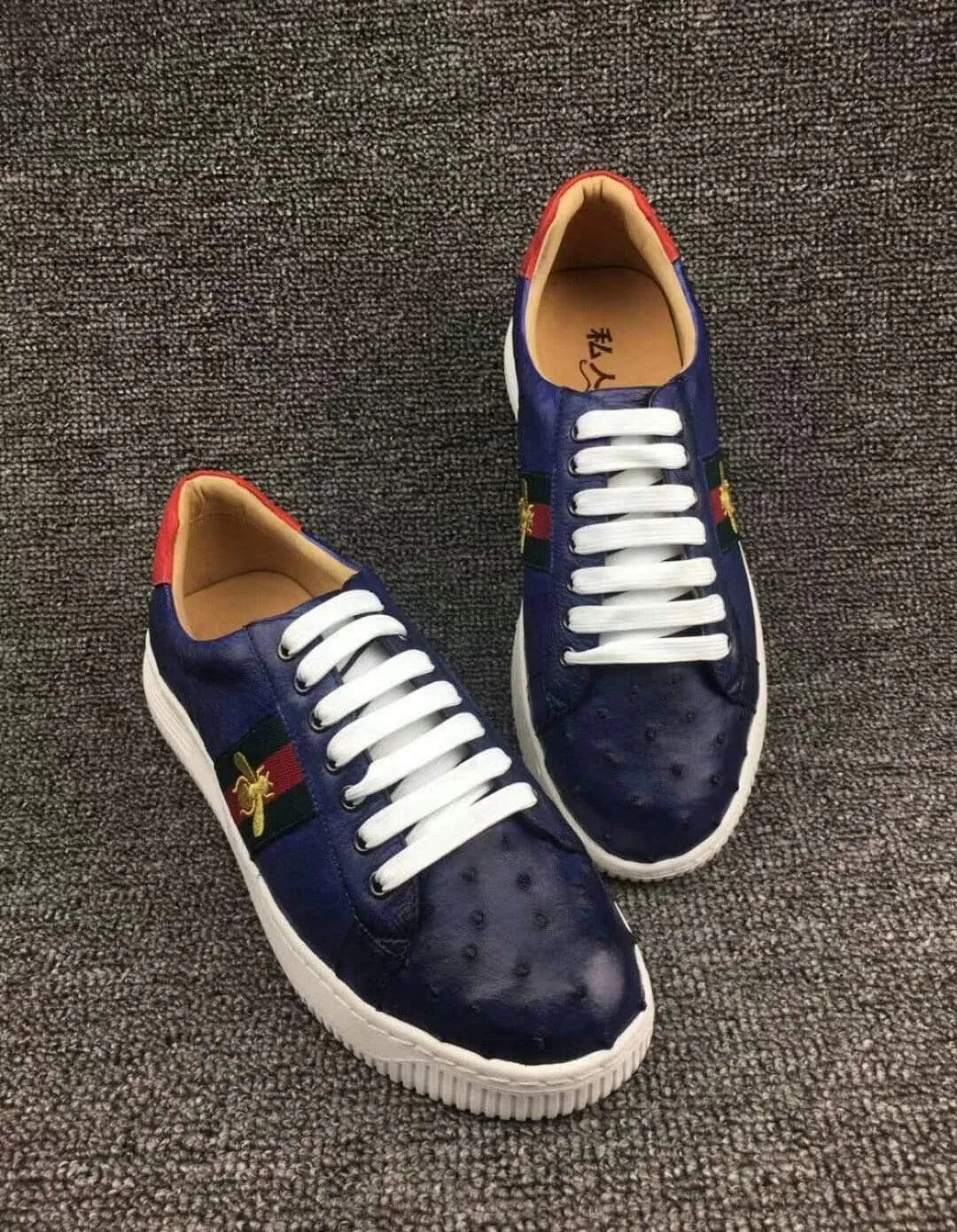 Crocodile Shoes Ostrich Leather Womens Classic Trainers Women  shoes Casual Tennis Sneaker With Strap Bee View Top