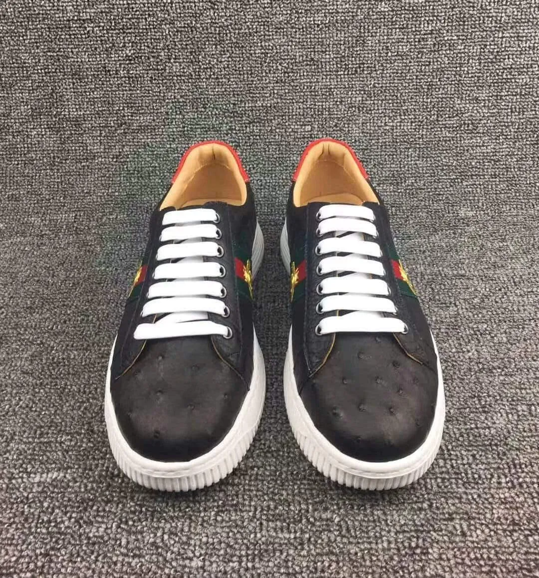 Classic Style Crocodile Shoes Ostrich Leather Womens Classic Trainers Women  shoes Casual Tennis Sneaker With Strap Bee