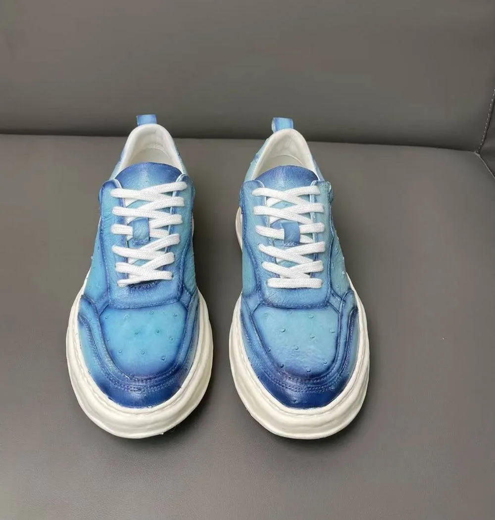 Crocodile Shoes Ostrich Skin Leather Sneaker Shoes,Mens shoes Petal Step Roomy Toe Box