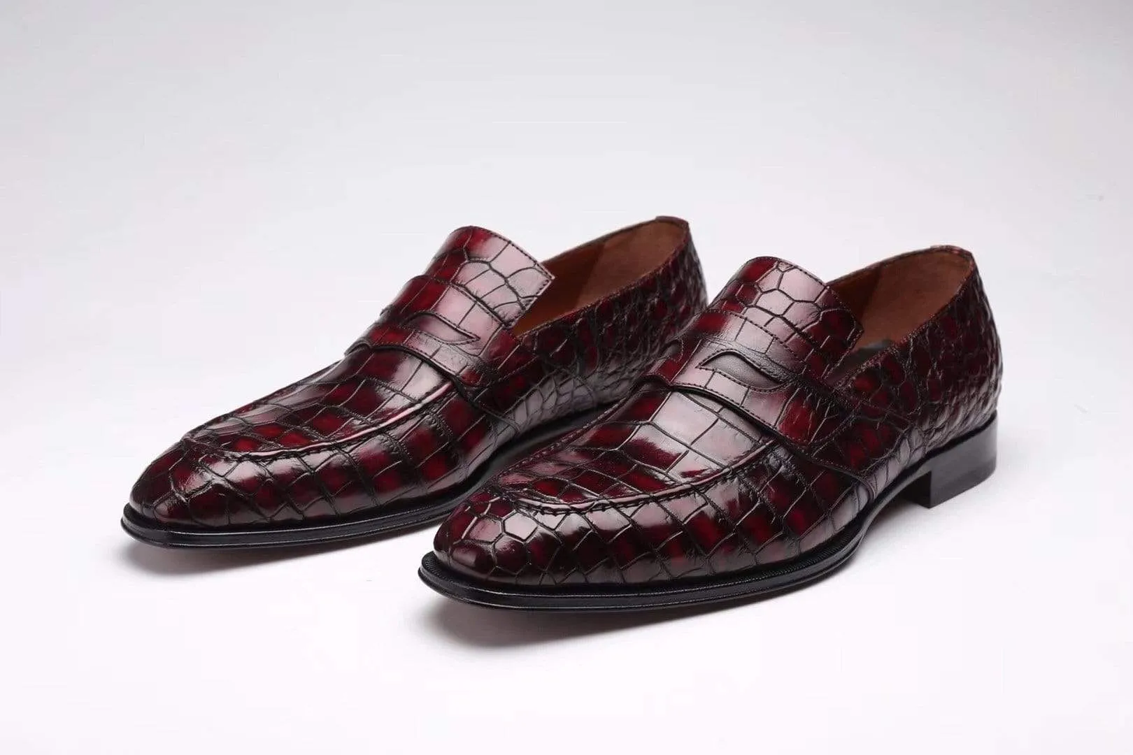 Design Show Crocodile Shoes Preorder Crocodile Leather Formal Penny loafer Casual Slip On  Shoes For Men