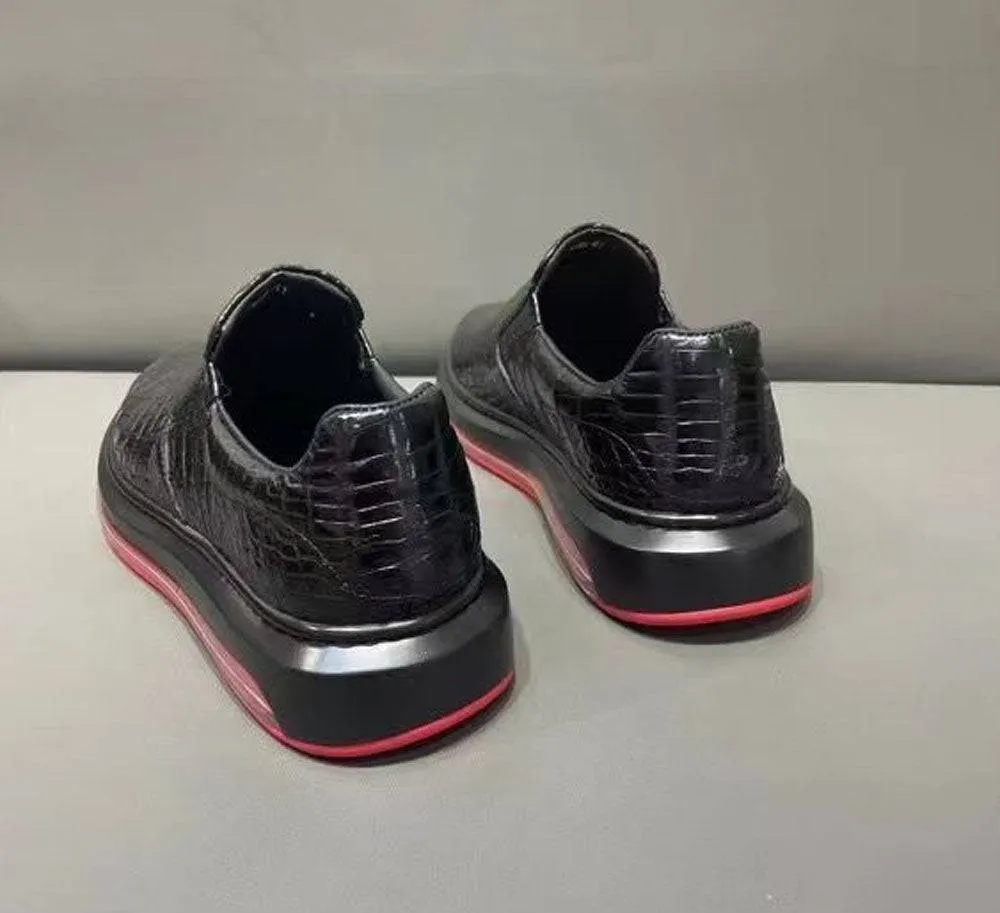 Crocodile Shoes Preorder Crocodile Leather Loafer Shoes ,Soft Air Cushion Loafers  Increased Men's Shoes-Black, Comfortable Lightweight Slip-On Walking Shoes Outdoor Easy Mom Pick