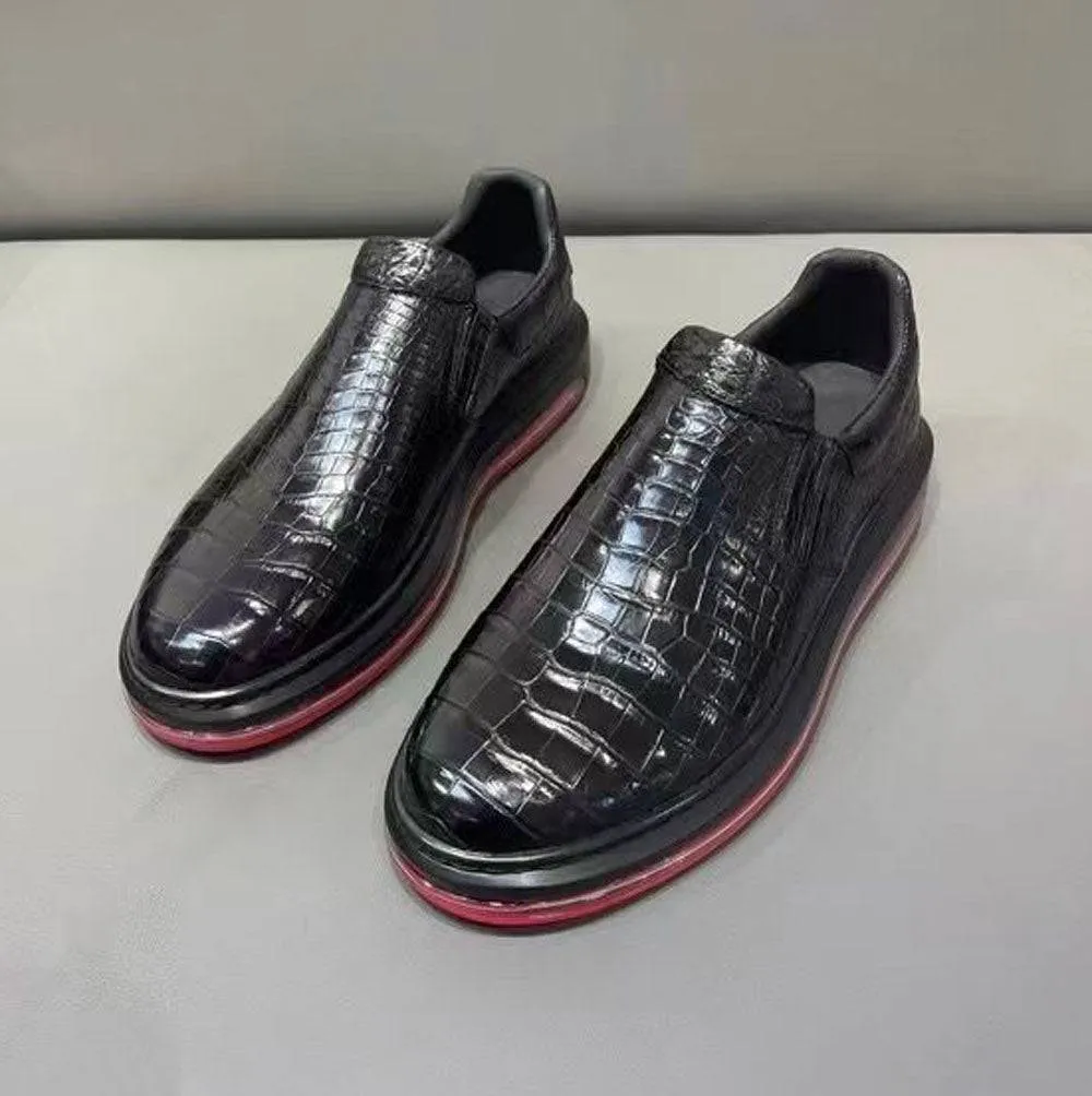 Crocodile Shoes Preorder Crocodile Leather Loafer Shoes ,Soft Air Cushion Loafers  Increased Men's Shoes-Black, Comfortable Lightweight Slip-On Walking Shoes Flexible Design