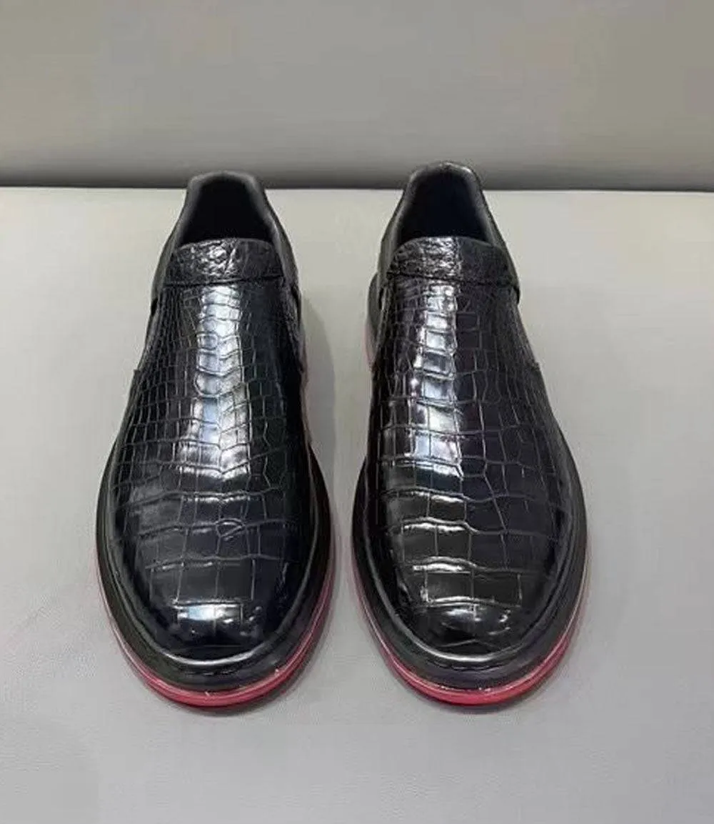 Crocodile Shoes Preorder Crocodile Leather Loafer Shoes ,Soft Air Cushion Loafers  Increased Men's Shoes-Black, Comfortable Lightweight Slip-On Walking Shoes Slip-On Style Shoes