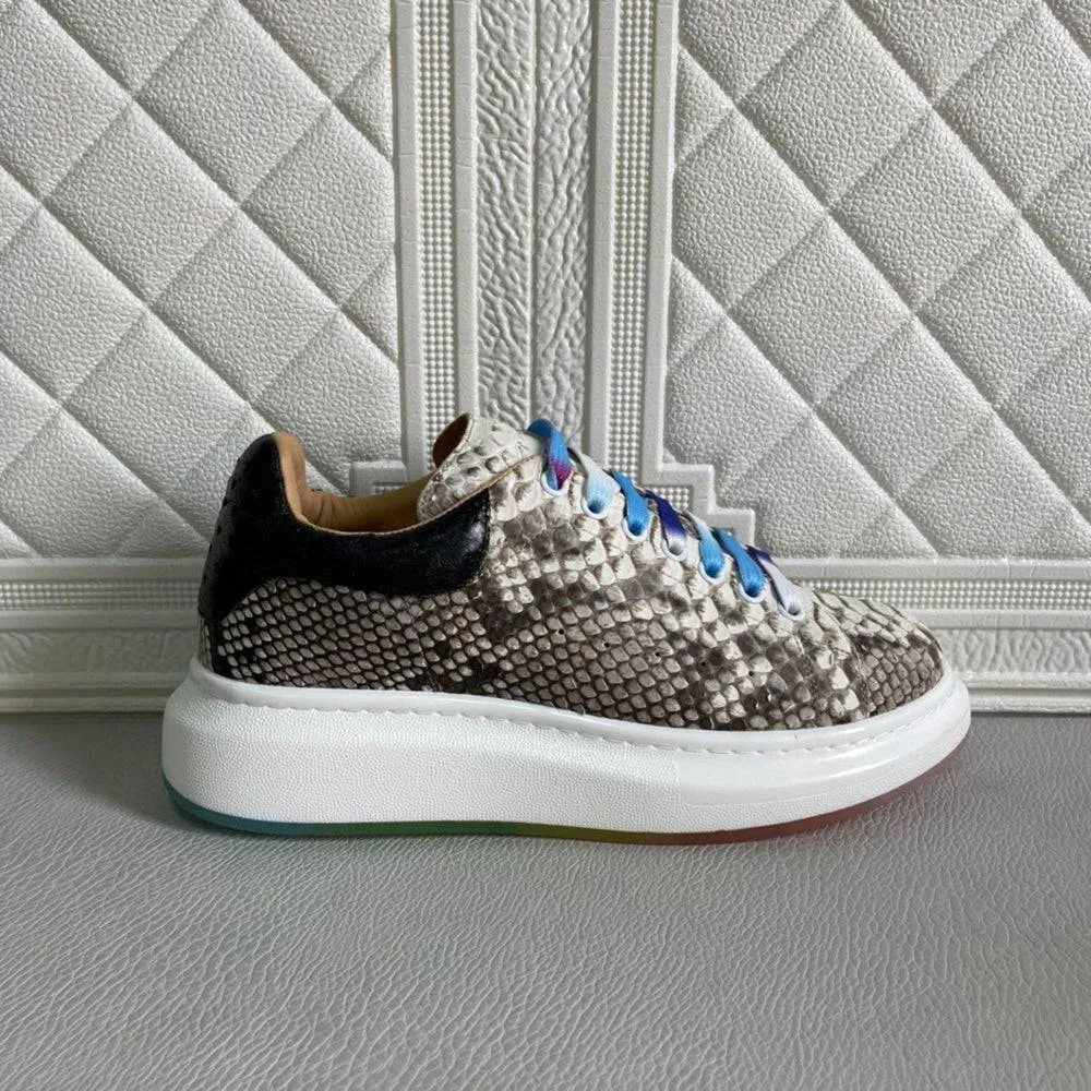 Low Top Team Play Crocodile Shoes Python Leather Fashion White Shoes Womens Height Increase Sneakers Casual Shoes Female Travel Footwear