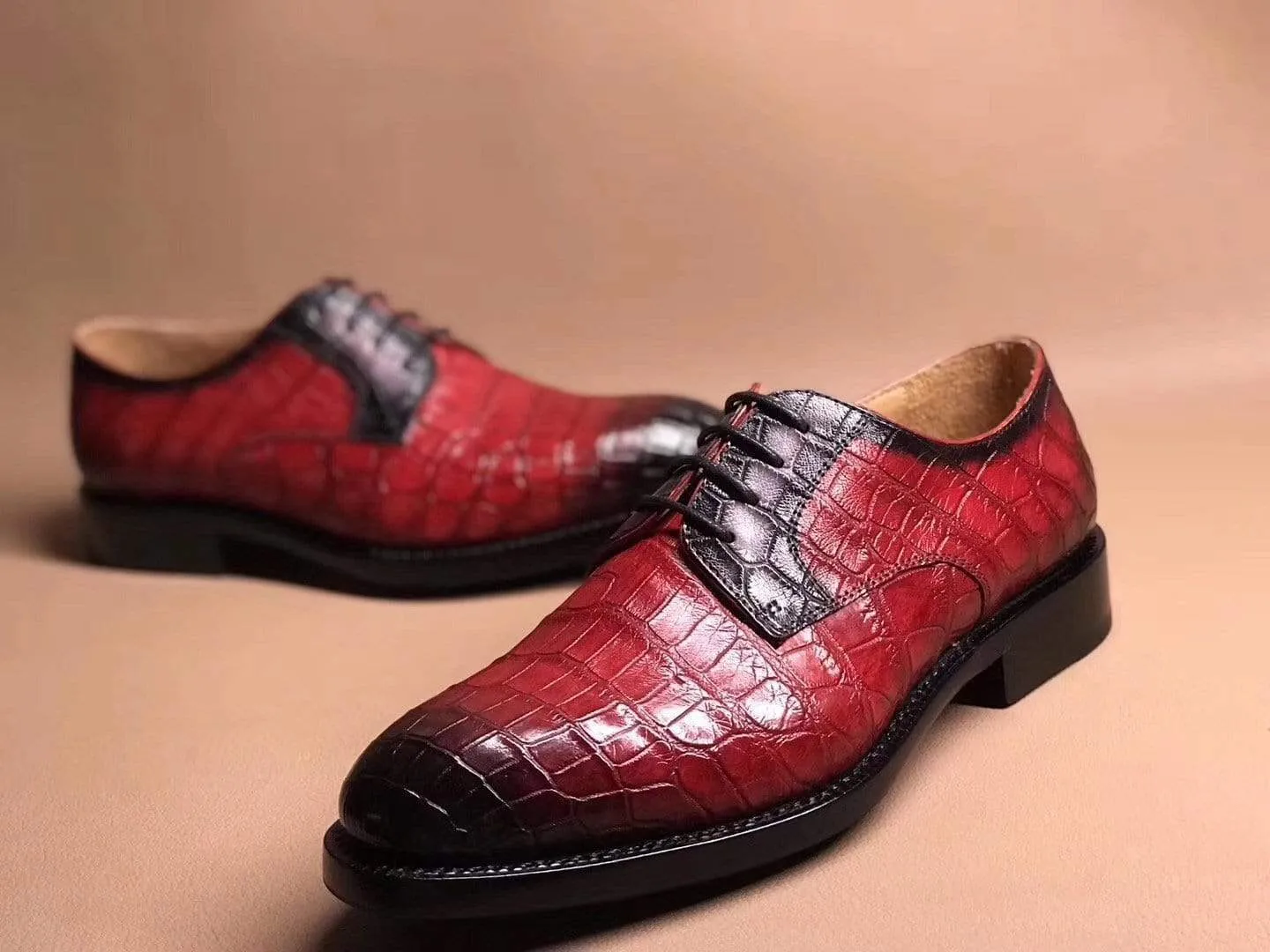 Family Time Reinforced Crocodile Shoes Red Crocodile Leather Lace Up Shoes