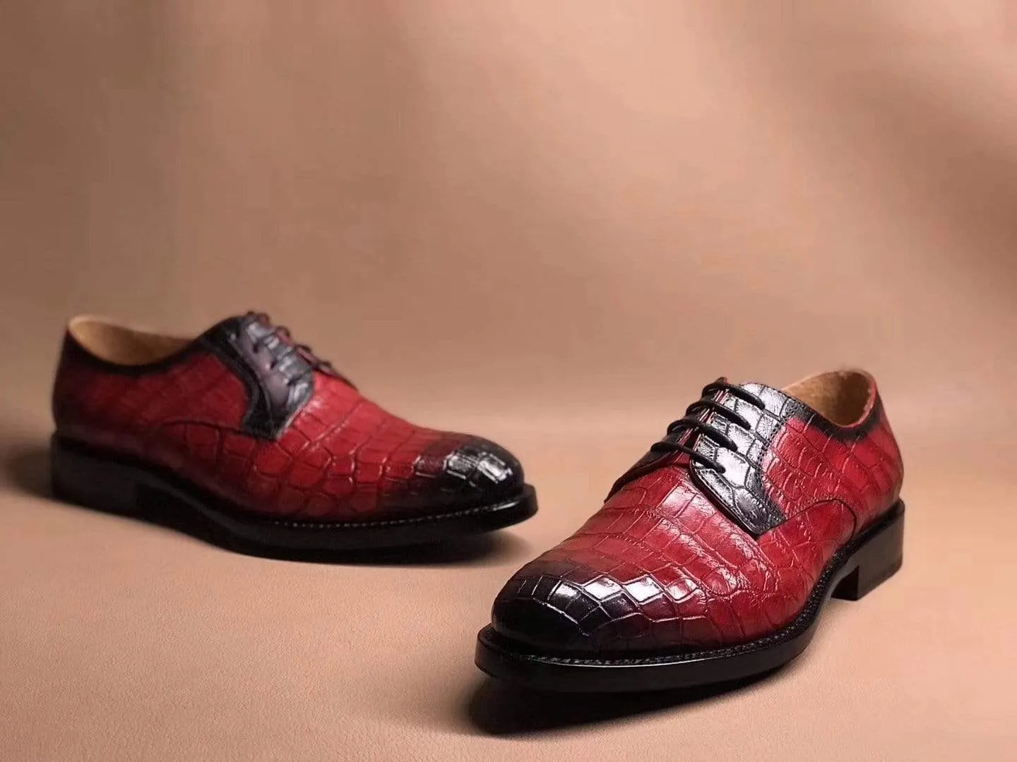 Crocodile Shoes Red Crocodile Leather Lace Up Shoes Wood Path