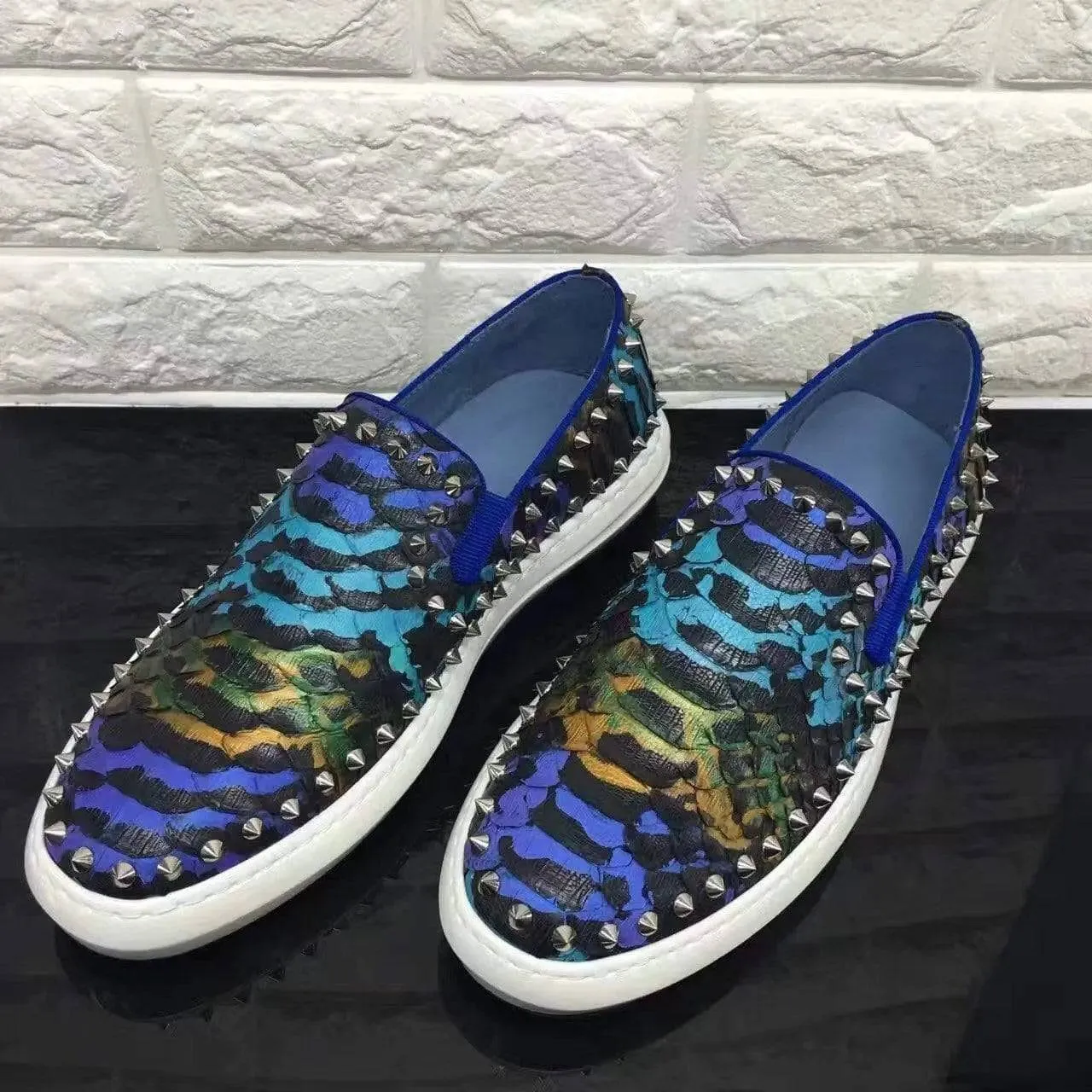 Crocodile Shoes Roller-Boat Spikes Genuine Python Leather Flat Sneakers For Men Quick Go