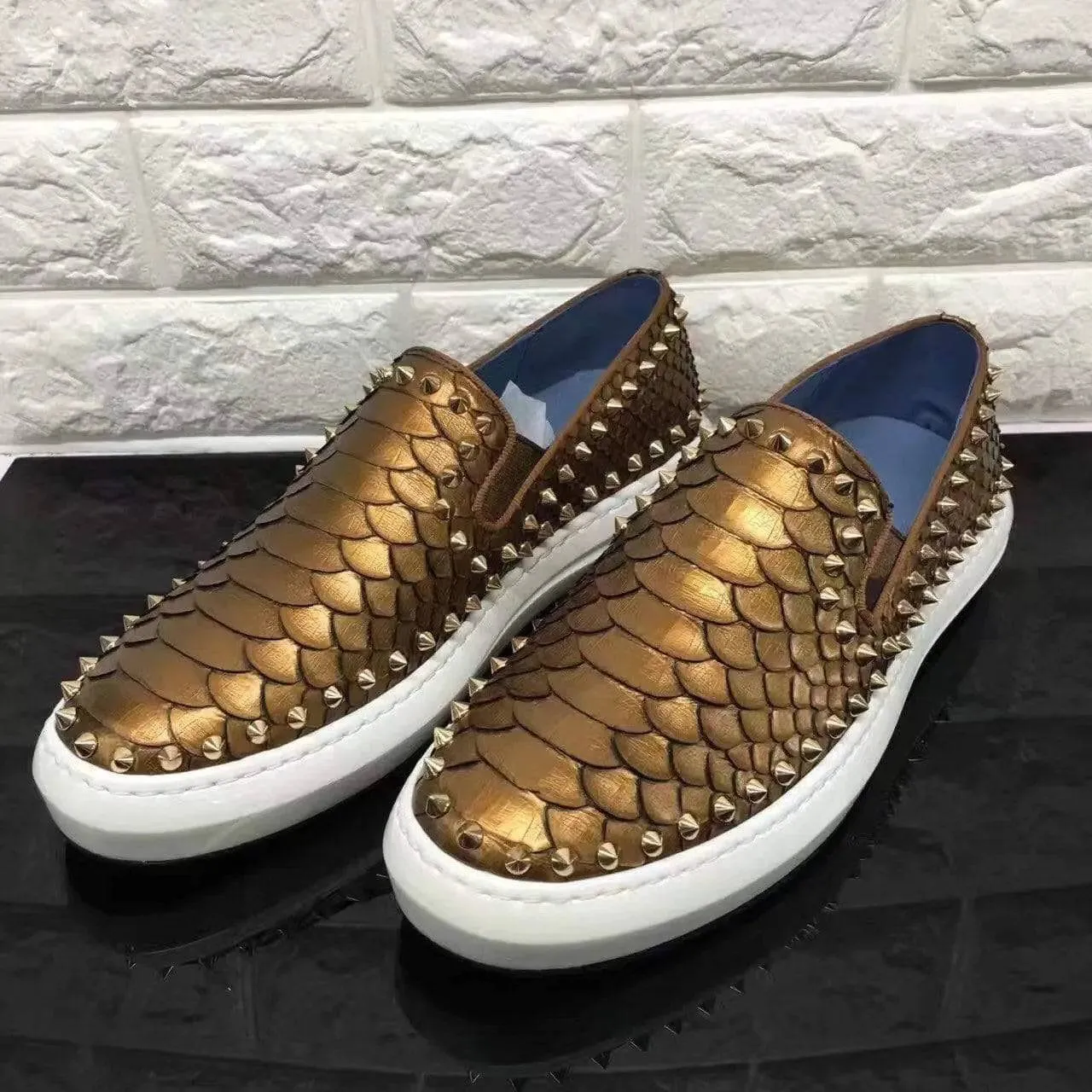 Crocodile Shoes Roller-Boat Spikes Genuine Python Leather Flat Sneakers For Men Anti Skid breath easy