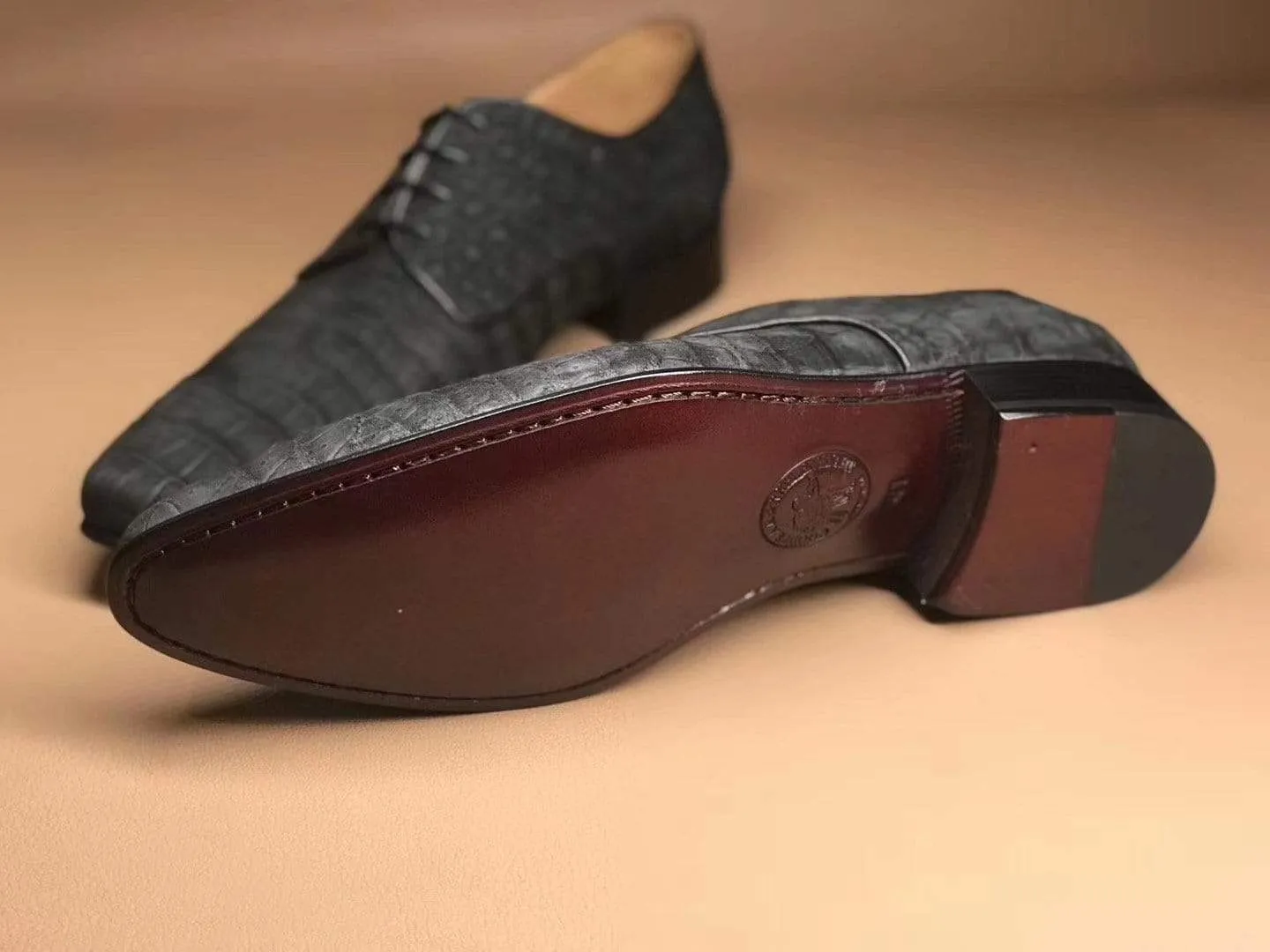 Yoga Glow Study Glow Crocodile Shoes Sanded Crocodile Leather Lace Up Shoes