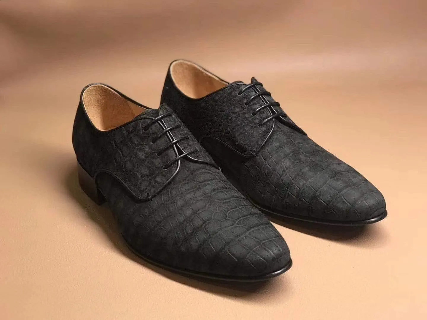 Crocodile Shoes Sanded Crocodile Leather Lace Up Shoes Comfort Soles