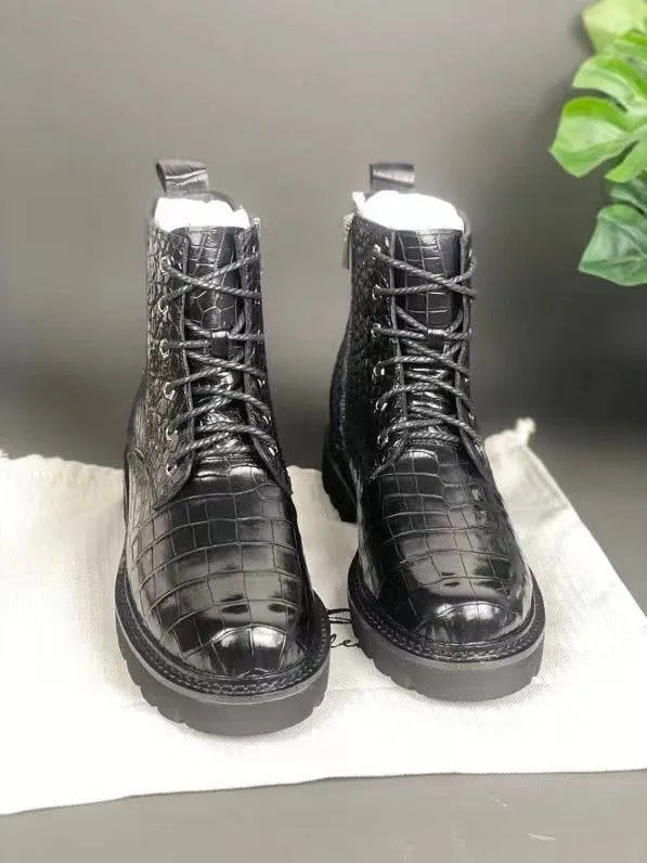 Crocodile Shoes Unisex Crocodile Leather Martin boots Couple Shoes Soft