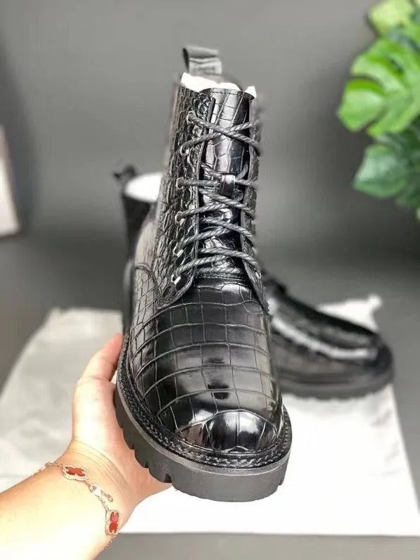 Comfort arch Fashionable Design Crocodile Shoes Unisex Crocodile Leather Martin boots Couple Shoes