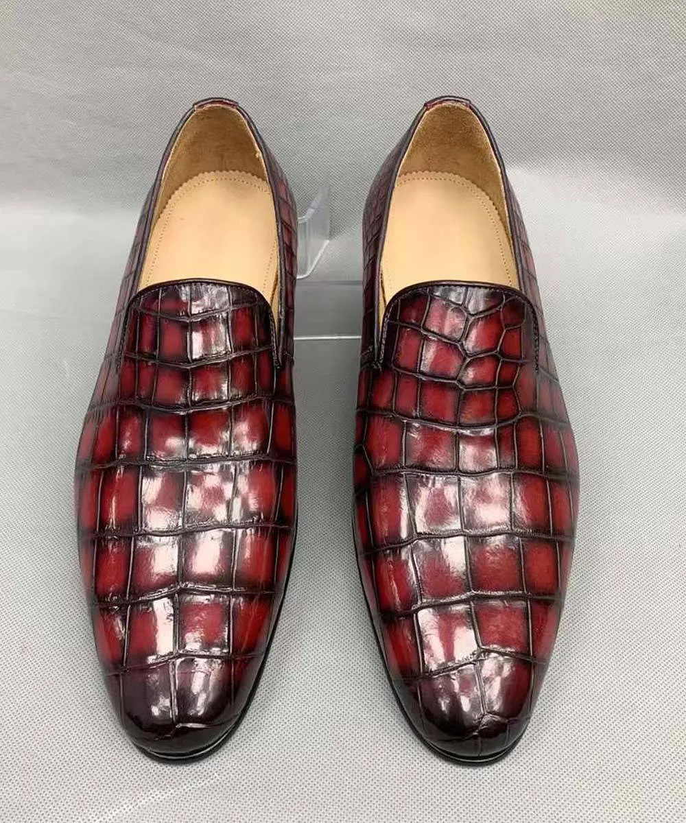Crocodile Shoes Vintage Men's Genuine Crocodile Skin Leather Slip On Loafers Driving Fashion Luxury Business Driving Shoes Jog Mode