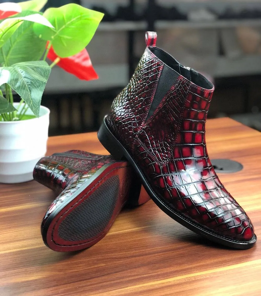waterproof Shopping Mood Crocodile Shoes Vintage Wine Red Chelsea Boots