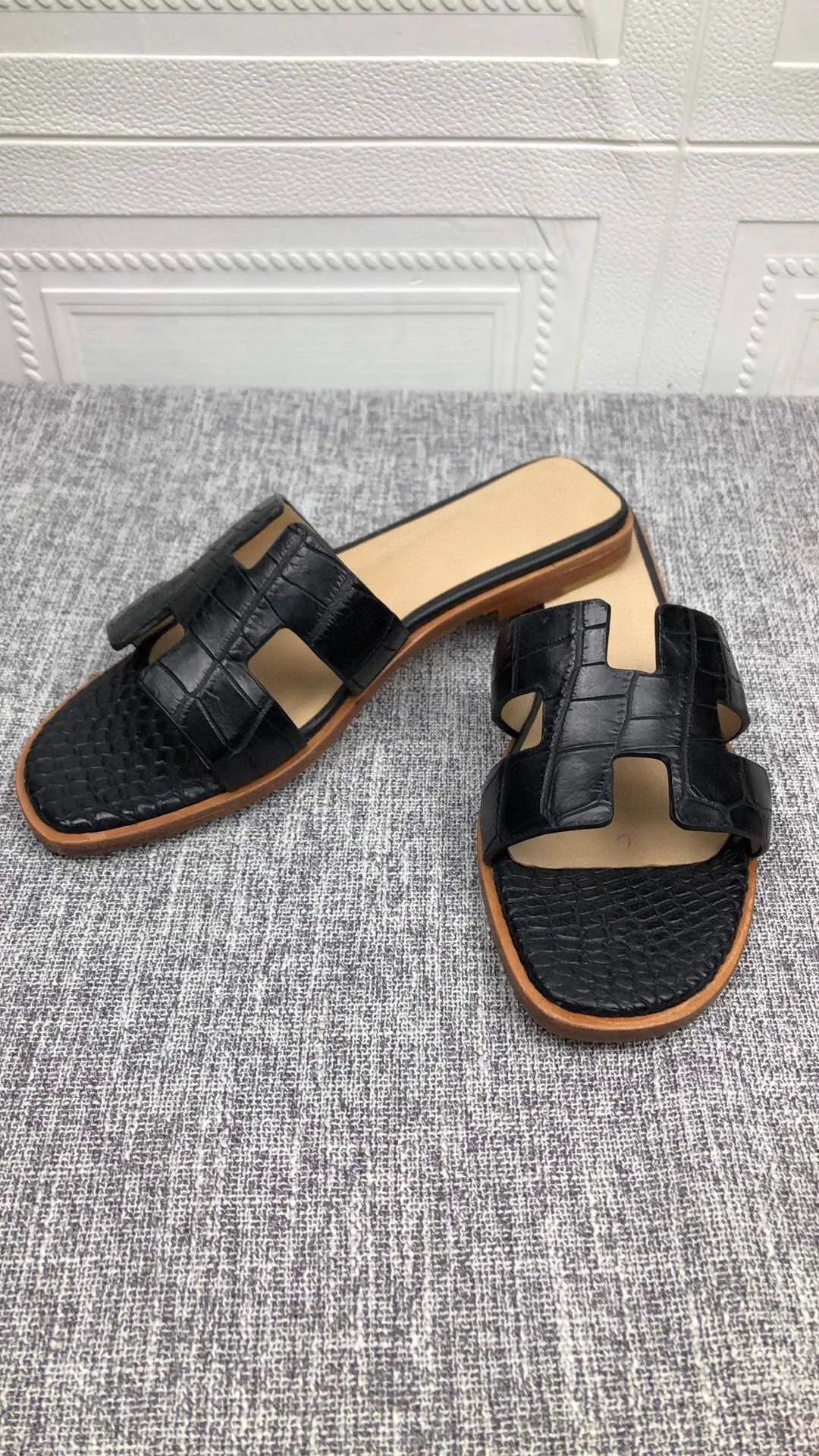 spring fresh Hope Walk Crocodile Shoes Women's Crocodile Leather Flat Slides