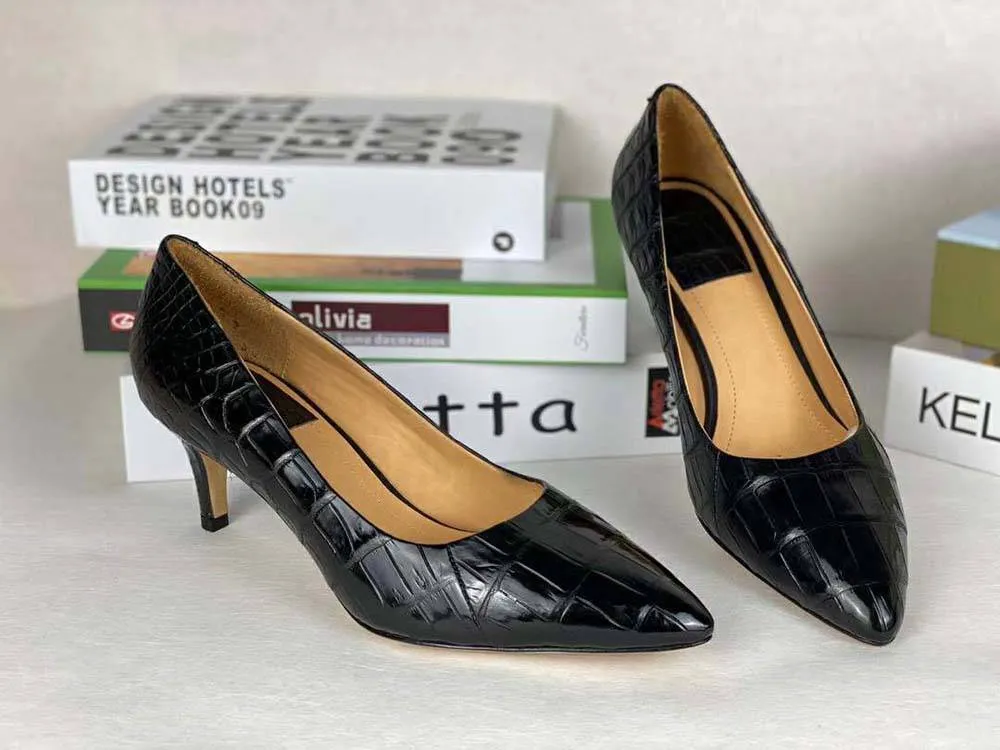 Show Style Crocodile Shoes Women's Crocodile Leather  Low Heel Dress Shoes