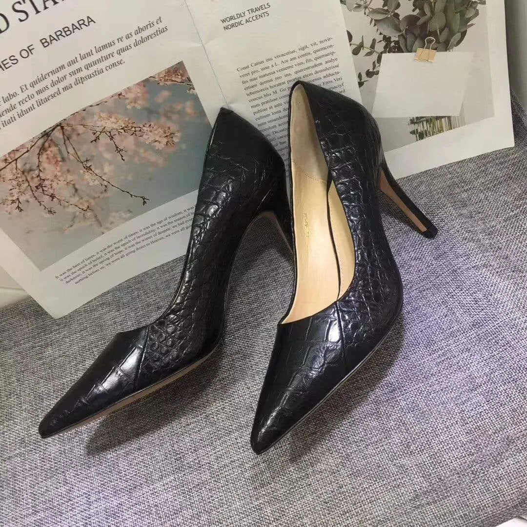 Breathable All-Day Shoes Kind Walk Crocodile Shoes Womens Genuine  Crocodile Belly Leather Pointed Toe Pumps