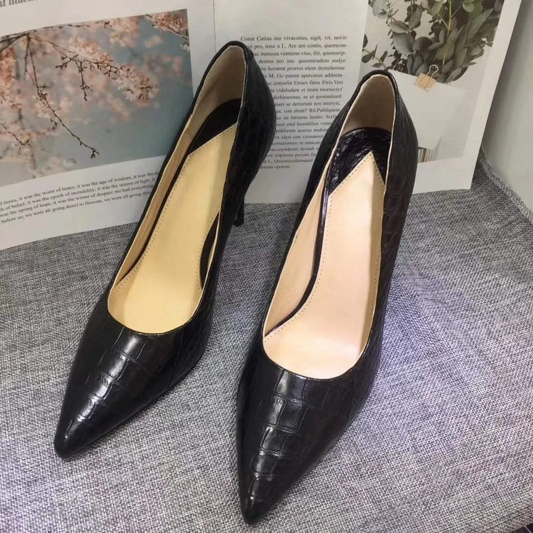 Fashion-Forward Comfortable Walk Crocodile Shoes Womens Genuine  Crocodile Belly Leather Pointed Toe Pumps