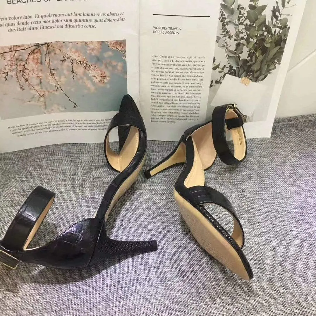 Crocodile Shoes Women's Genuine Crocodile Belly  Leather Sandal Island Mood Rain Safe