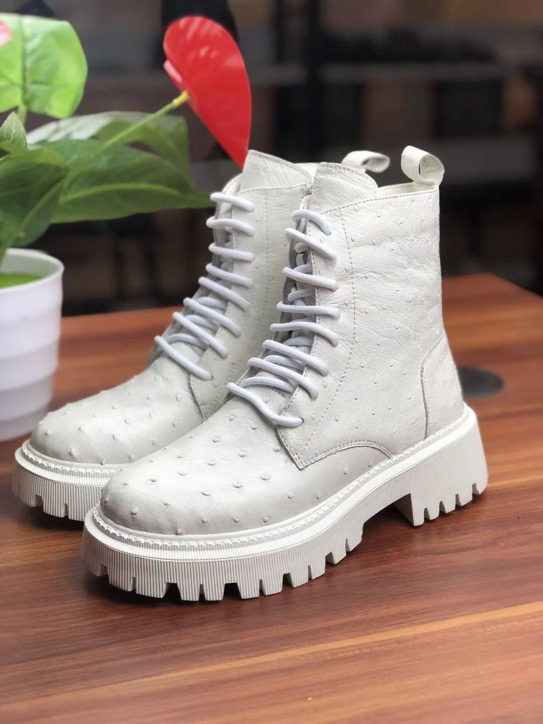 Crocodile Shoes Women's Ostrich Leather Parker Combat Boots Resort Mood