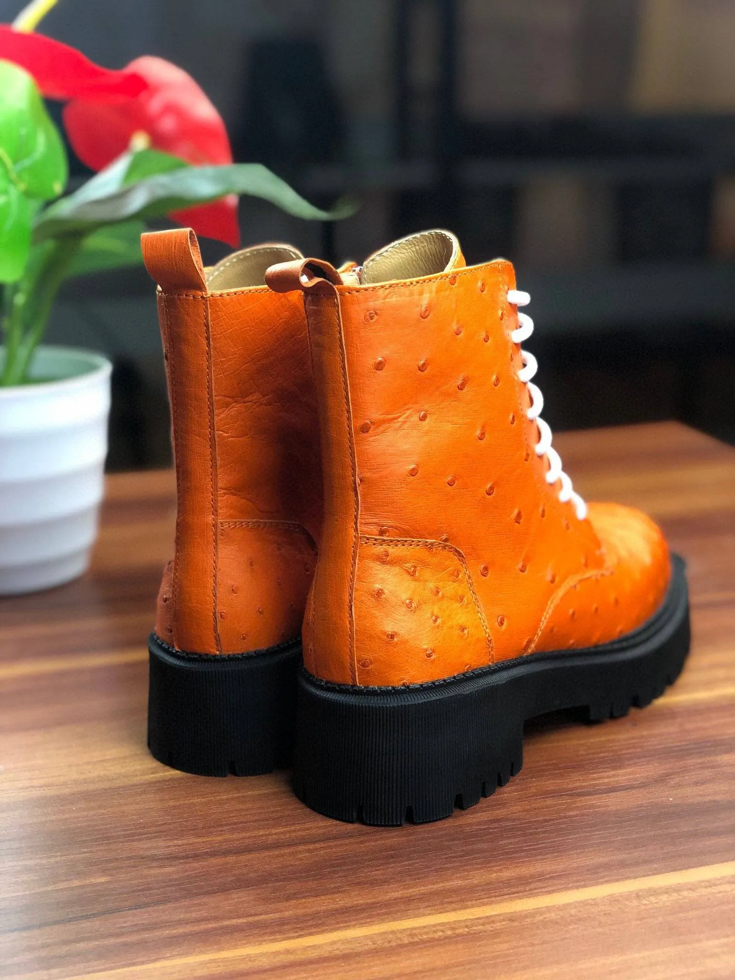 Walkable Shoes All-Day Comfortable Shoes Crocodile Shoes Women's Ostrich Leather Parker Combat Boots Orange