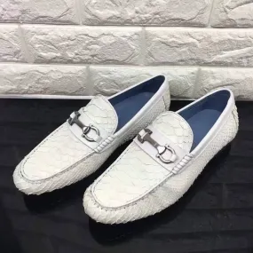 Crocodile Shoes Women's Silver Buckle Python Leather Casual Dress Slip-On Loafer Shoes Cushioned Sole