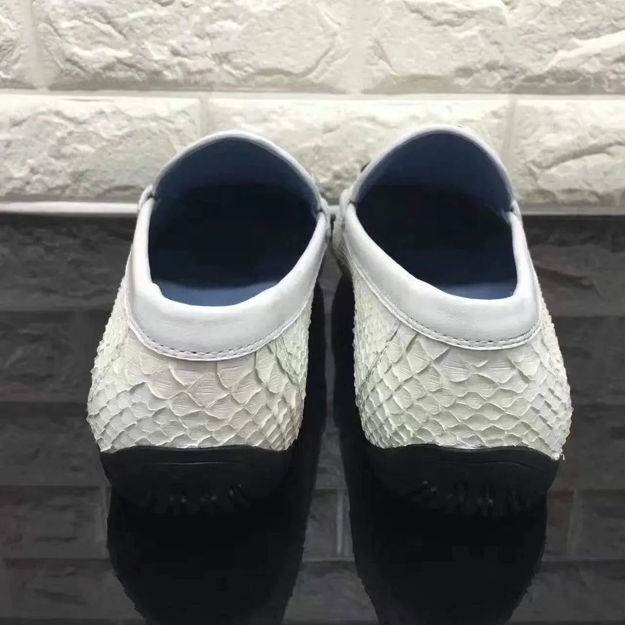 Cushioned Fit Crocodile Shoes Women's Silver Buckle Python Leather Casual Dress Slip-On Loafer Shoes