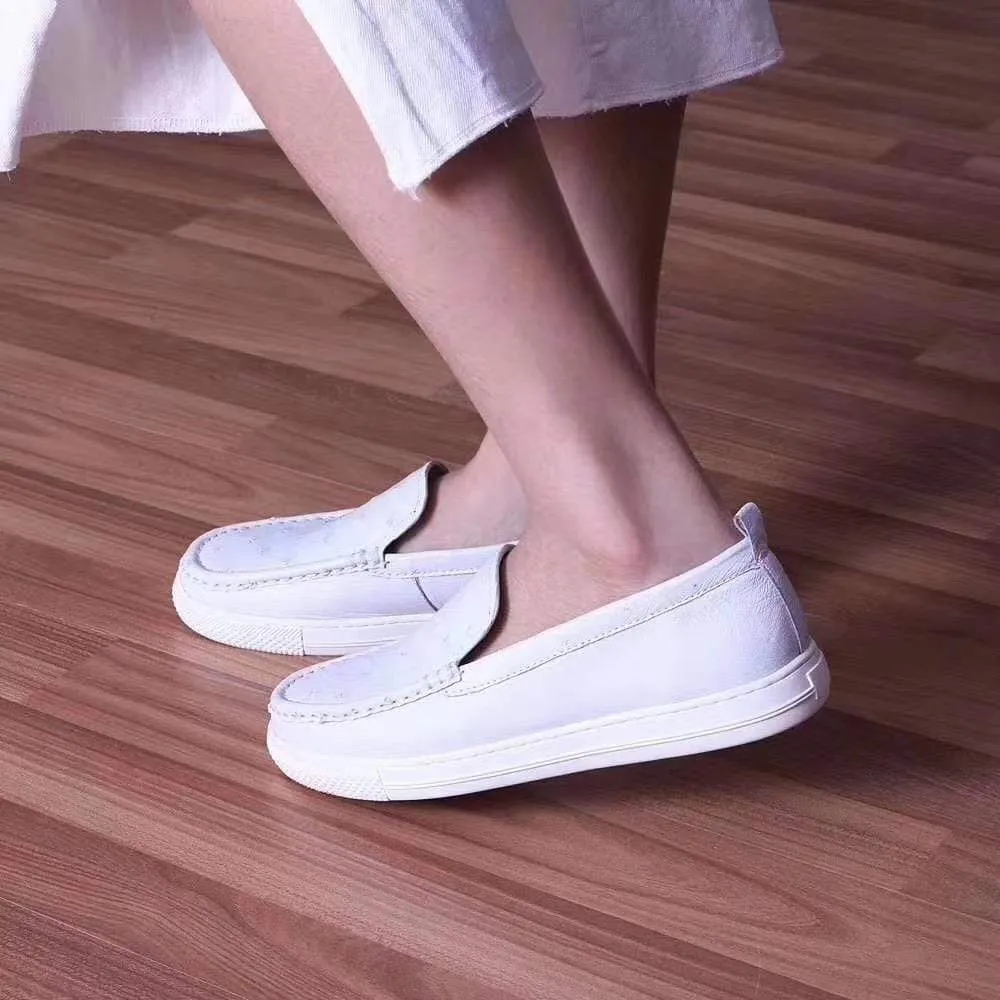 Crocodile Shoes Womens  Slip On Casual Fashion Ostrich Leather Penny Loafer Shoes For Girls Weekend Casual Japan Chic