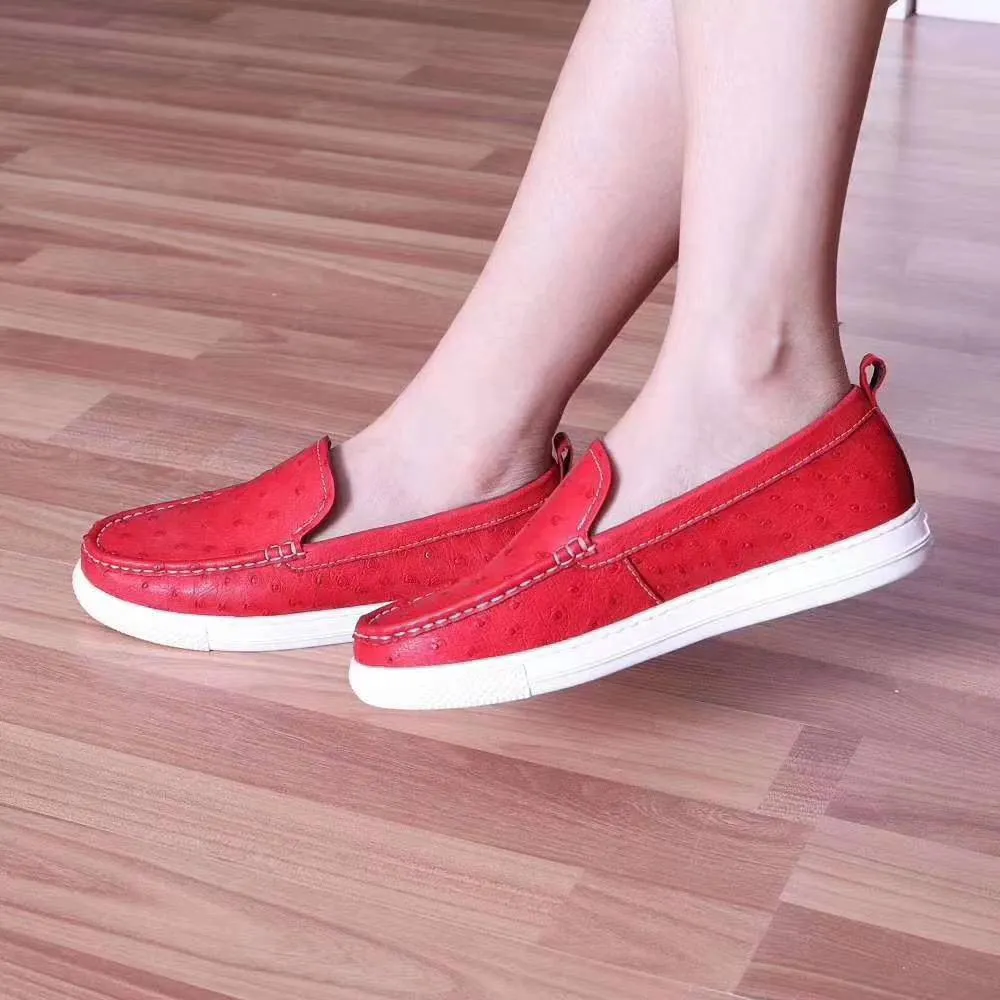 Trend Comfort Design Crocodile Shoes Womens  Slip On Casual Fashion Ostrich Leather Penny Loafer Shoes For Girls