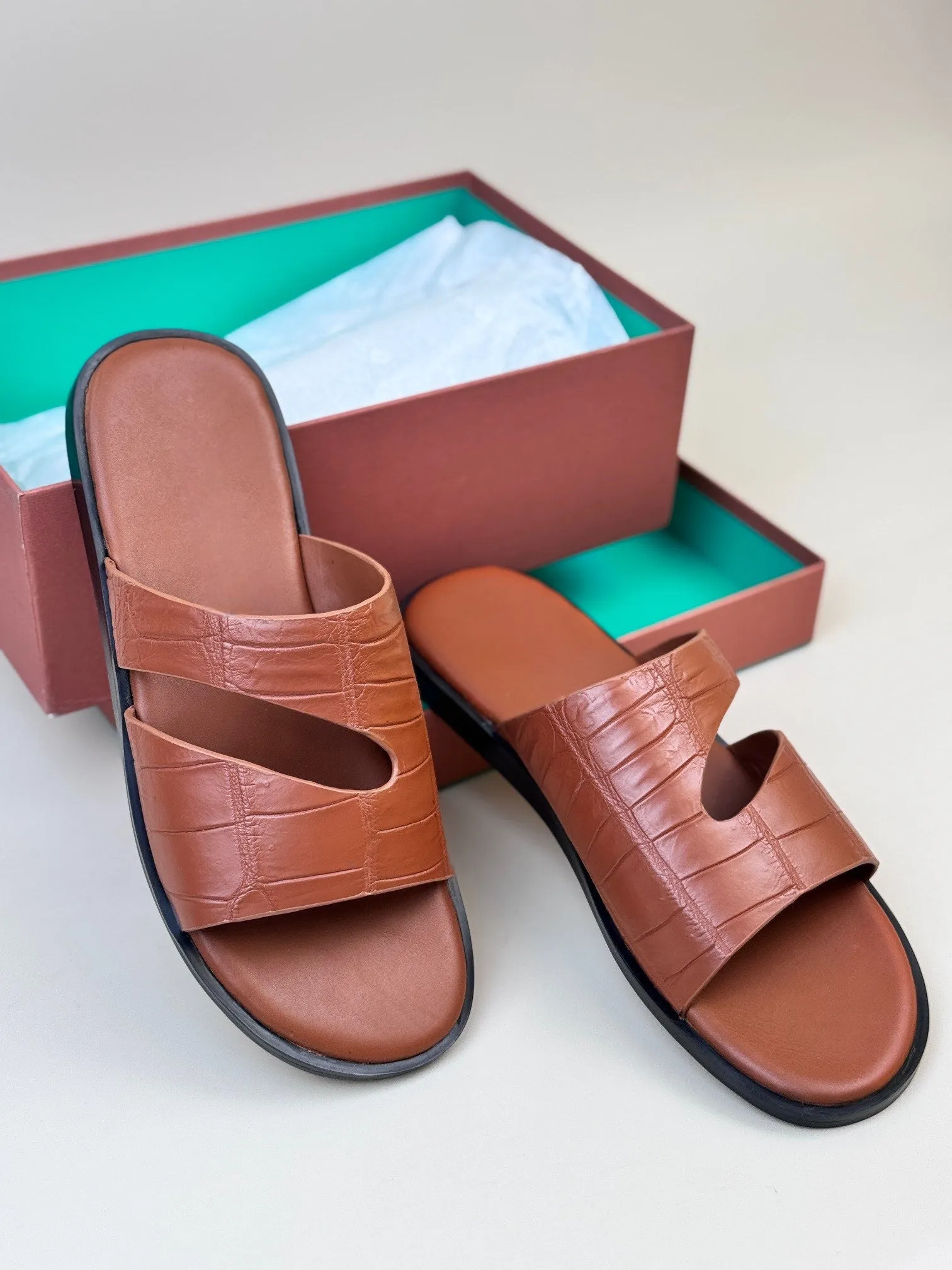 Nordic Ease Soft Grip Crocodile Slippers Men's Crocodile Leather Slippers