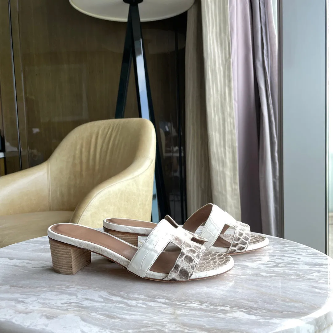 Ergonomic Shoe Shape Harbor Day Crocodile Slippers Women's Crocodile Leather  Low Heel  Slippers