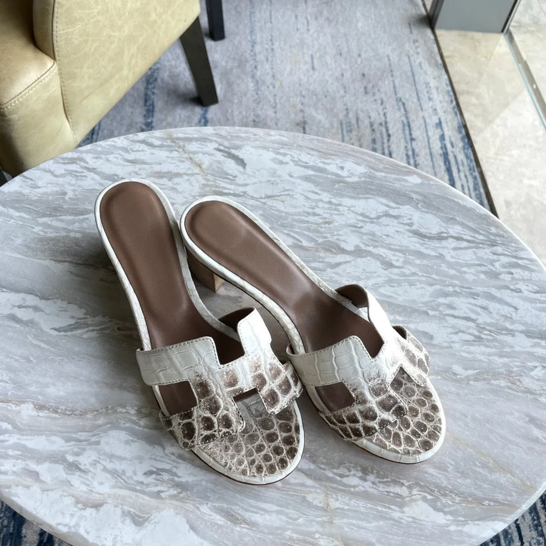Flexible Movement Shoes Slip On Crocodile Slippers Women's Crocodile Leather  Low Heel  Slippers