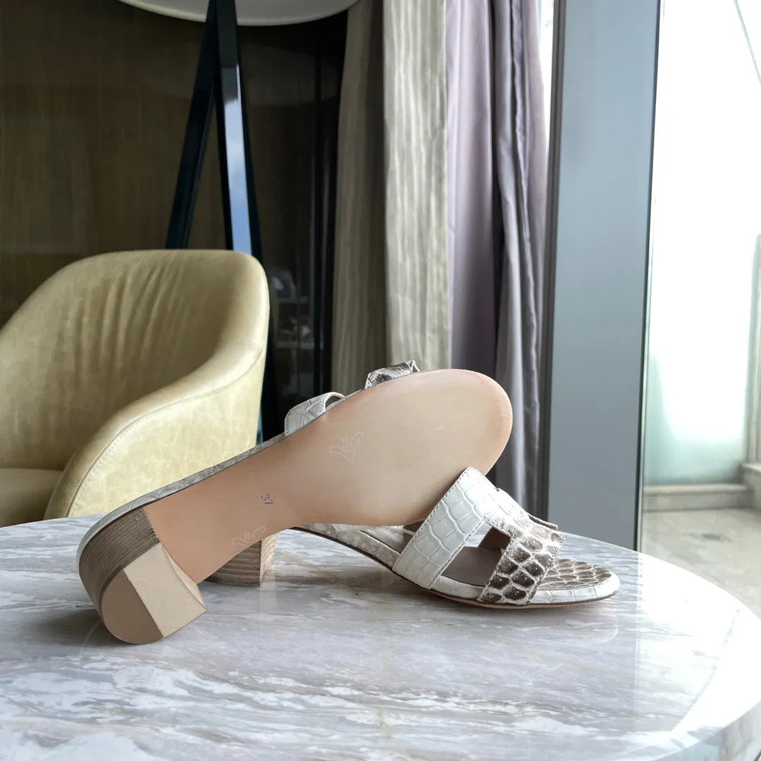 Crocodile Slippers Women's Crocodile Leather  Low Heel  Slippers sole Celebrate Glow