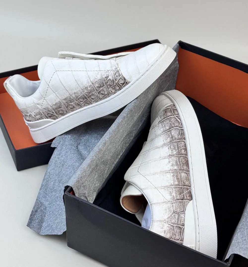 Resort Mood Library Mood Crocodile Sneakers,  Himalayan White Crocodile Skin Leather Sneakers