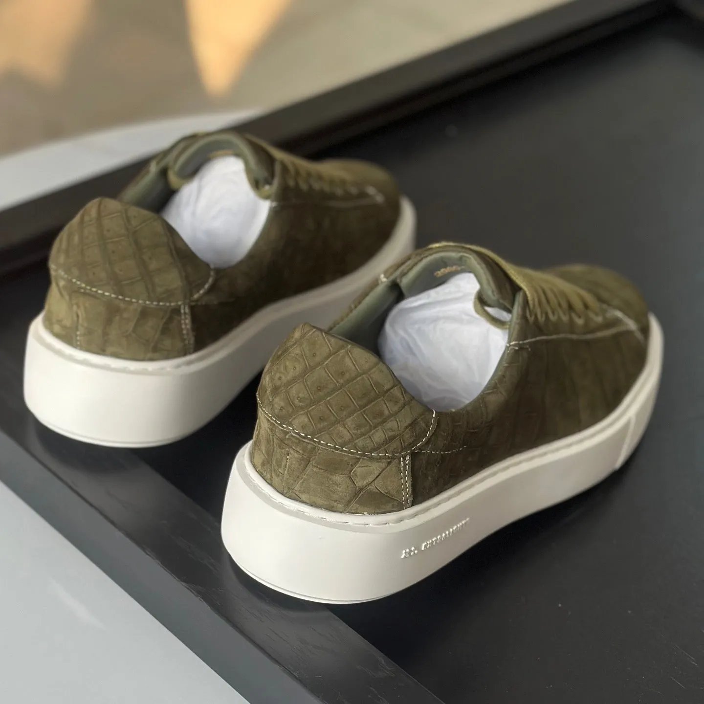 Crocodile Sneakers , Nubuck Genuine Crocodile Leather Sneakers green Minimalist Footwear Play Walk