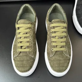 Crocodile Sneakers , Nubuck Genuine Crocodile Leather Sneakers green Stylish Padding