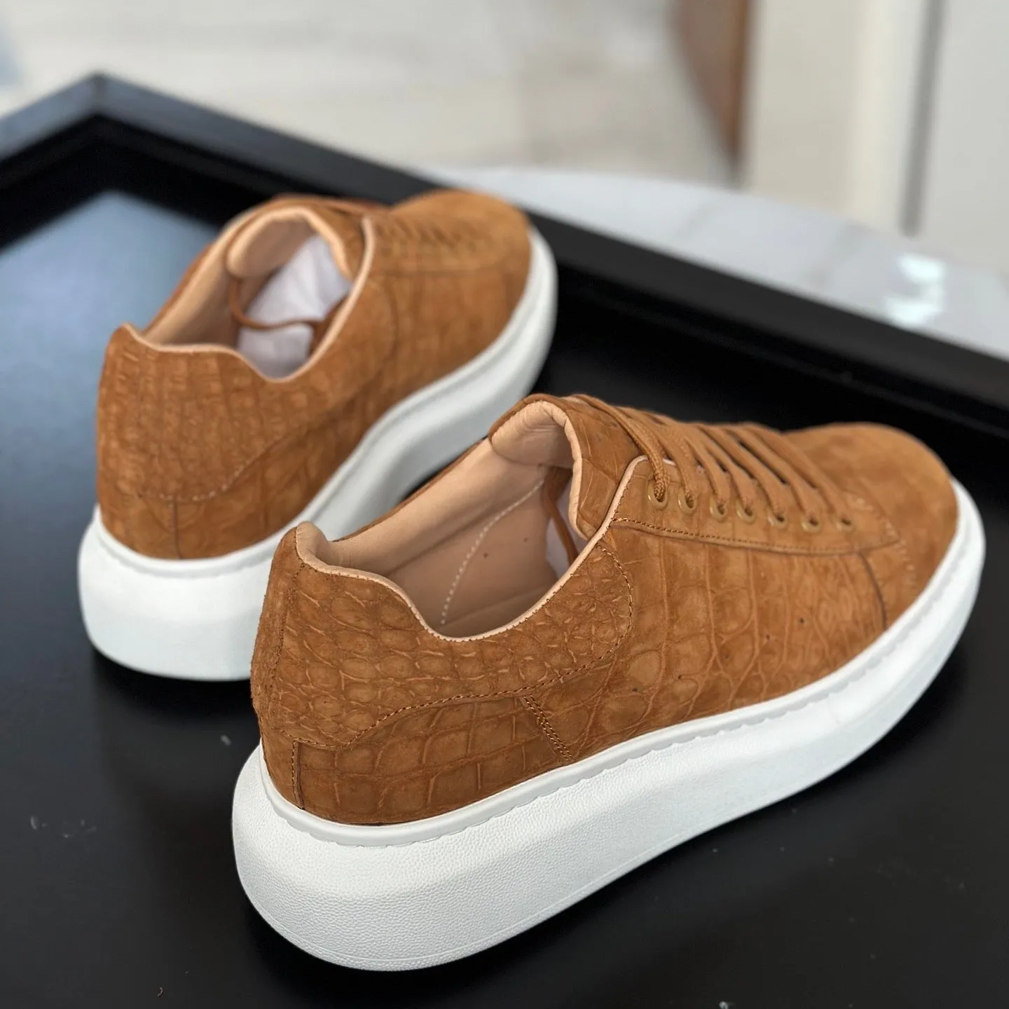 Ship Step Crocodile Sneakers , Nubuck Genuine Crocodile Leather Sneakers Tan