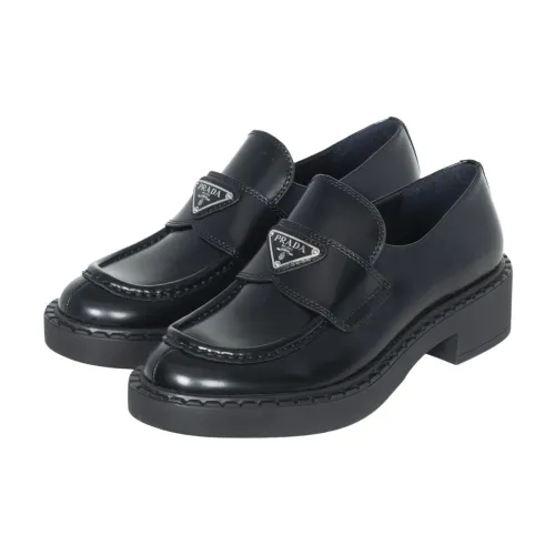Prada Brushed Leather Logo Loafers Firm Edge