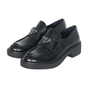 Prada Brushed Leather Logo Loafers Firm Edge