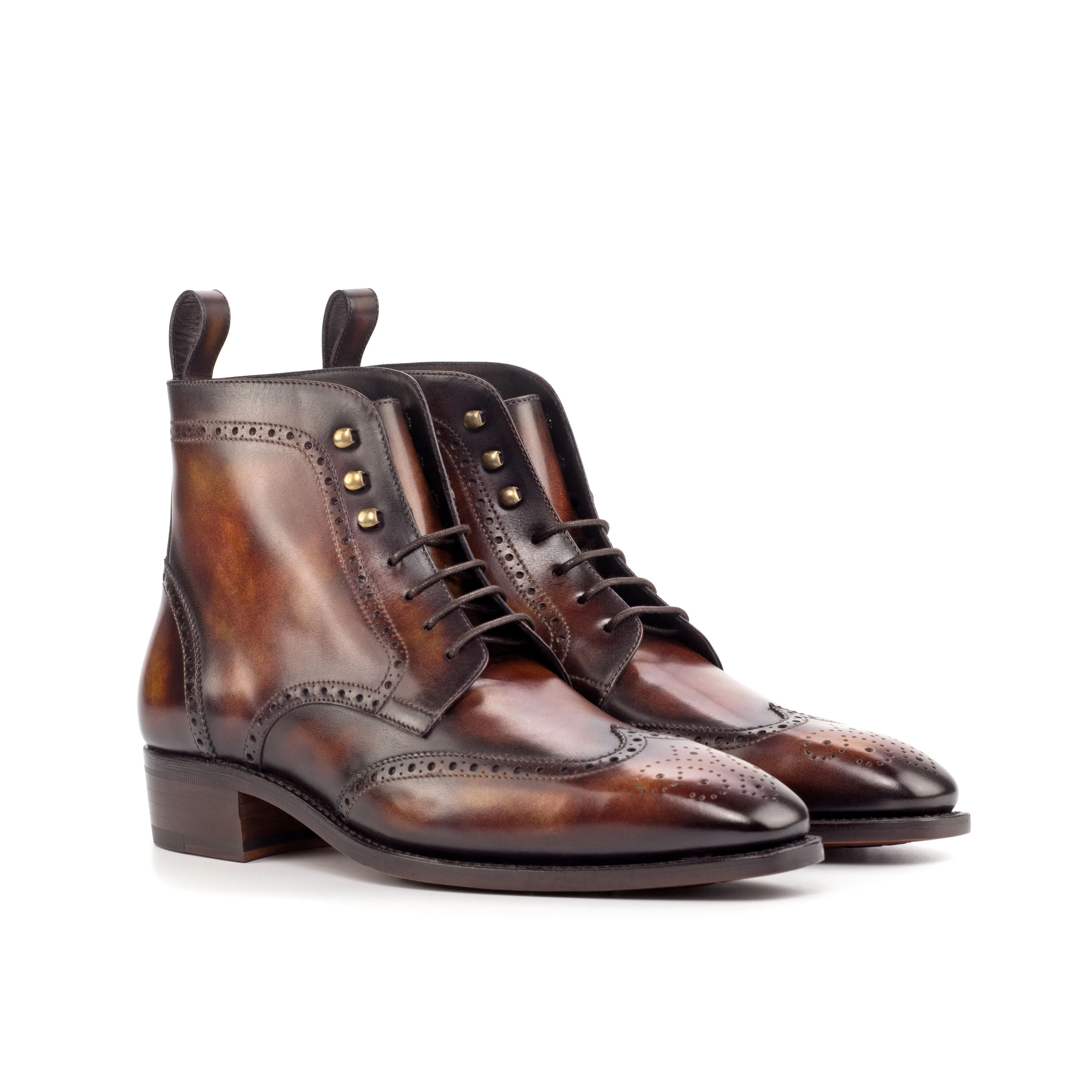 Cuban Heel Fire Museum Patina Brogue Boots Walking Comfort